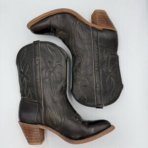 Leather Women’s 7.5 R Western Cowboy Boots Brown Floral Stitch USA